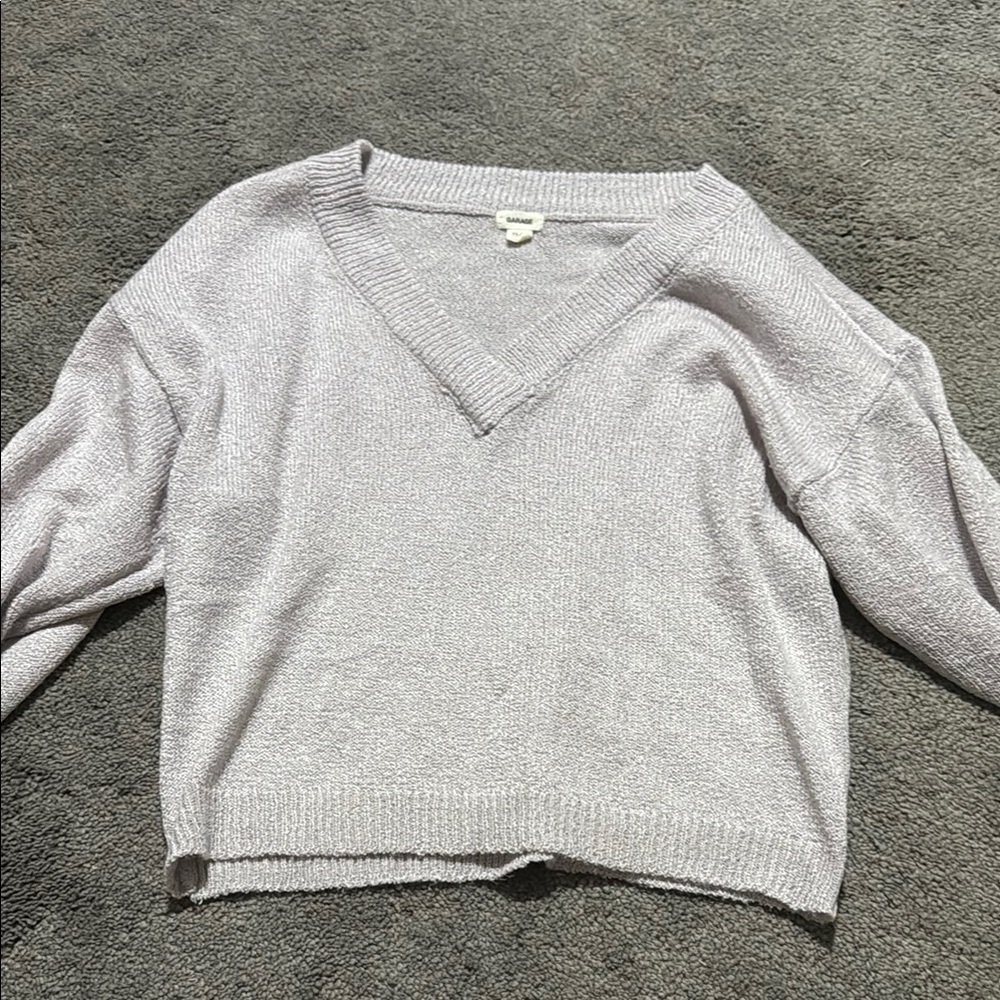 Garage V-Neck Cropped Lilac Sweater